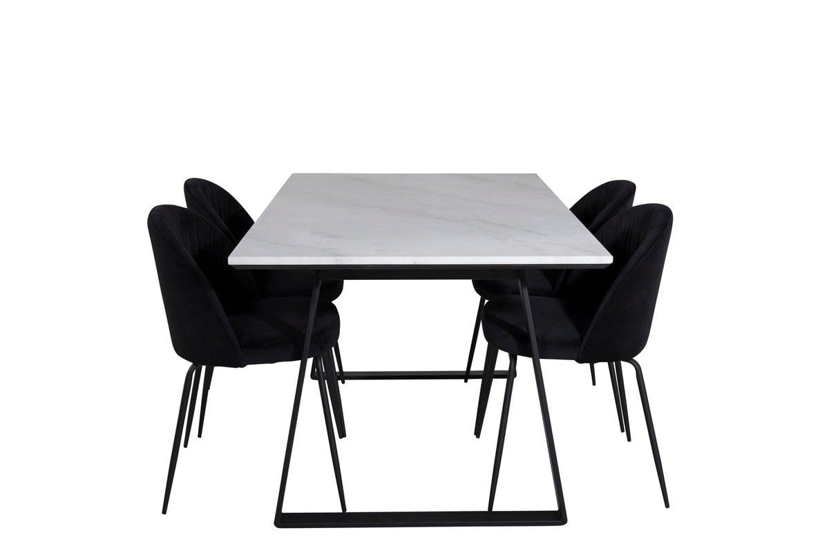 Venture Design Wrinkles & Estelle Matstolar 2-pack Svart + Rektangulära Matbord 140 x 90 Svart