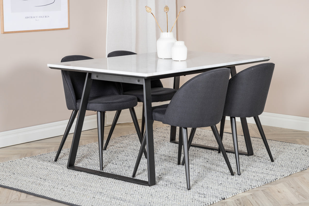 Venture Design Estelle & Velvet Rektangulära Matbord 140 x 90 Svart + Matstolar 2-pack Svart