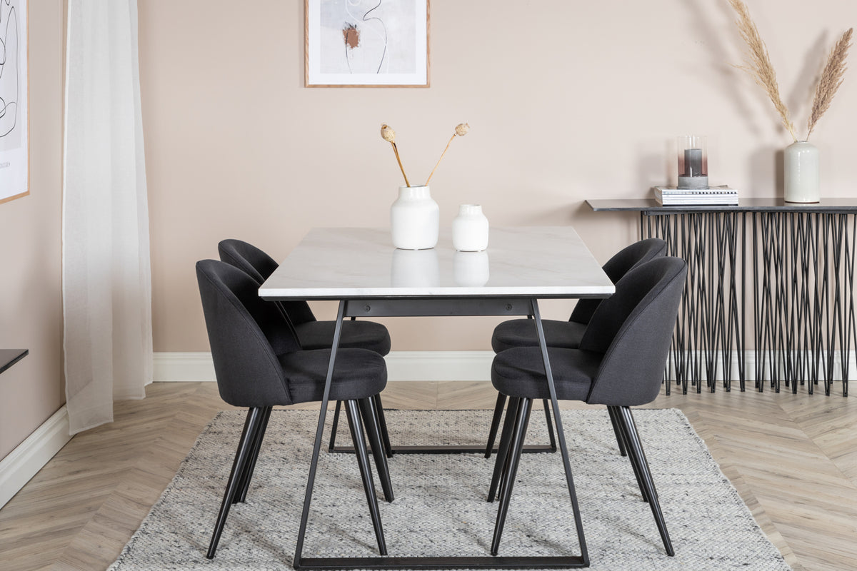 Venture Design Estelle & Velvet Rektangulära Matbord 140 x 90 Svart + Matstolar 2-pack Svart