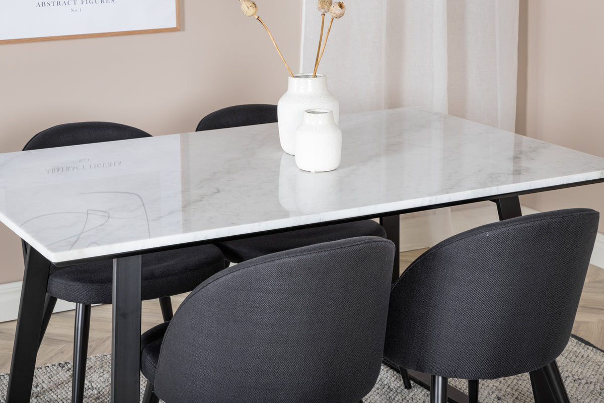 Venture Design Estelle & Velvet Rektangulära Matbord 140 x 90 Svart + Matstolar 2-pack Svart
