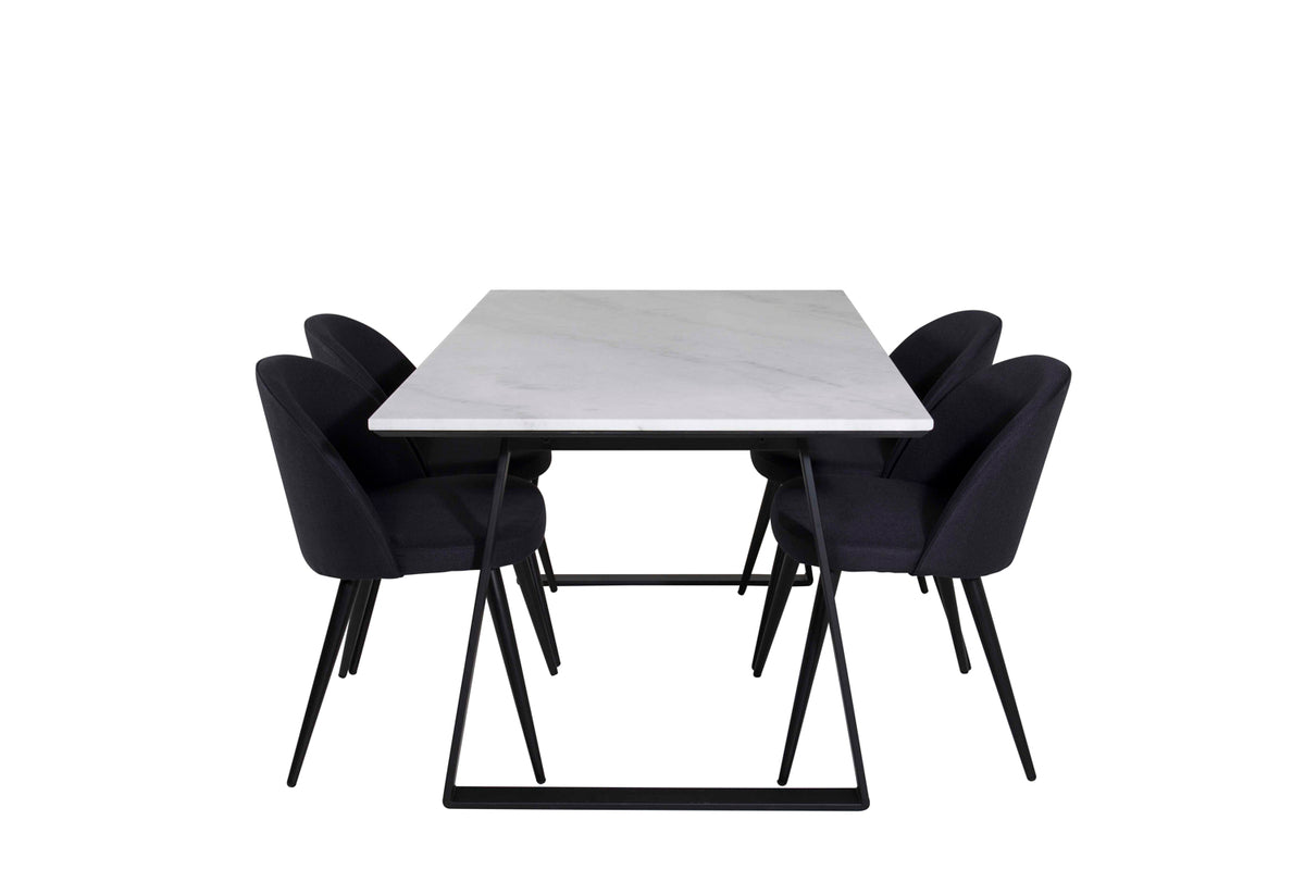 Venture Design Estelle & Velvet Rektangulära Matbord 140 x 90 Svart + Matstolar 2-pack Svart