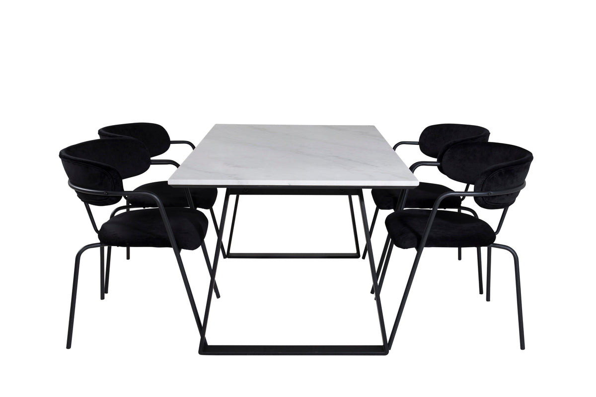 Venture Design Arrow & Estelle Matstolar Svart + Matbord 90x140