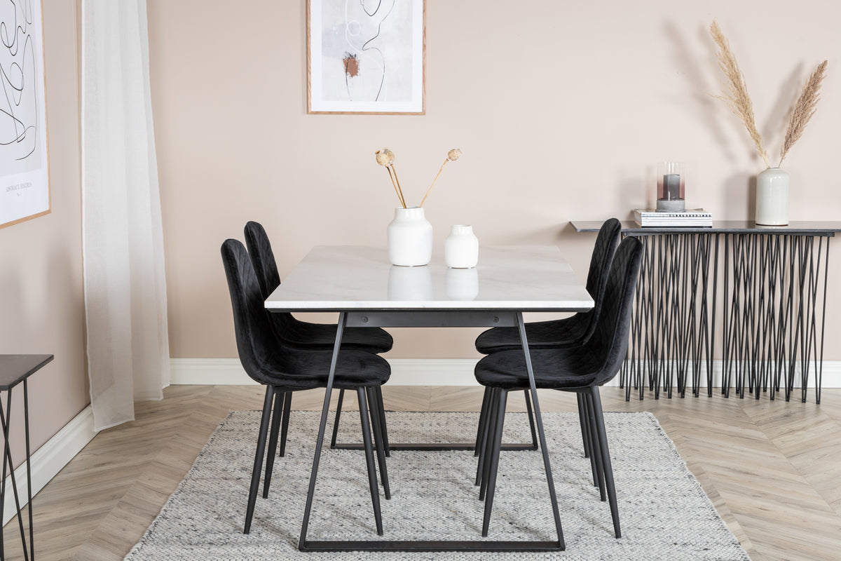 Venture Design Estelle & Polar Rektangulära Matbord 140 x 90 Svart + Matstolar 2-pack Svart