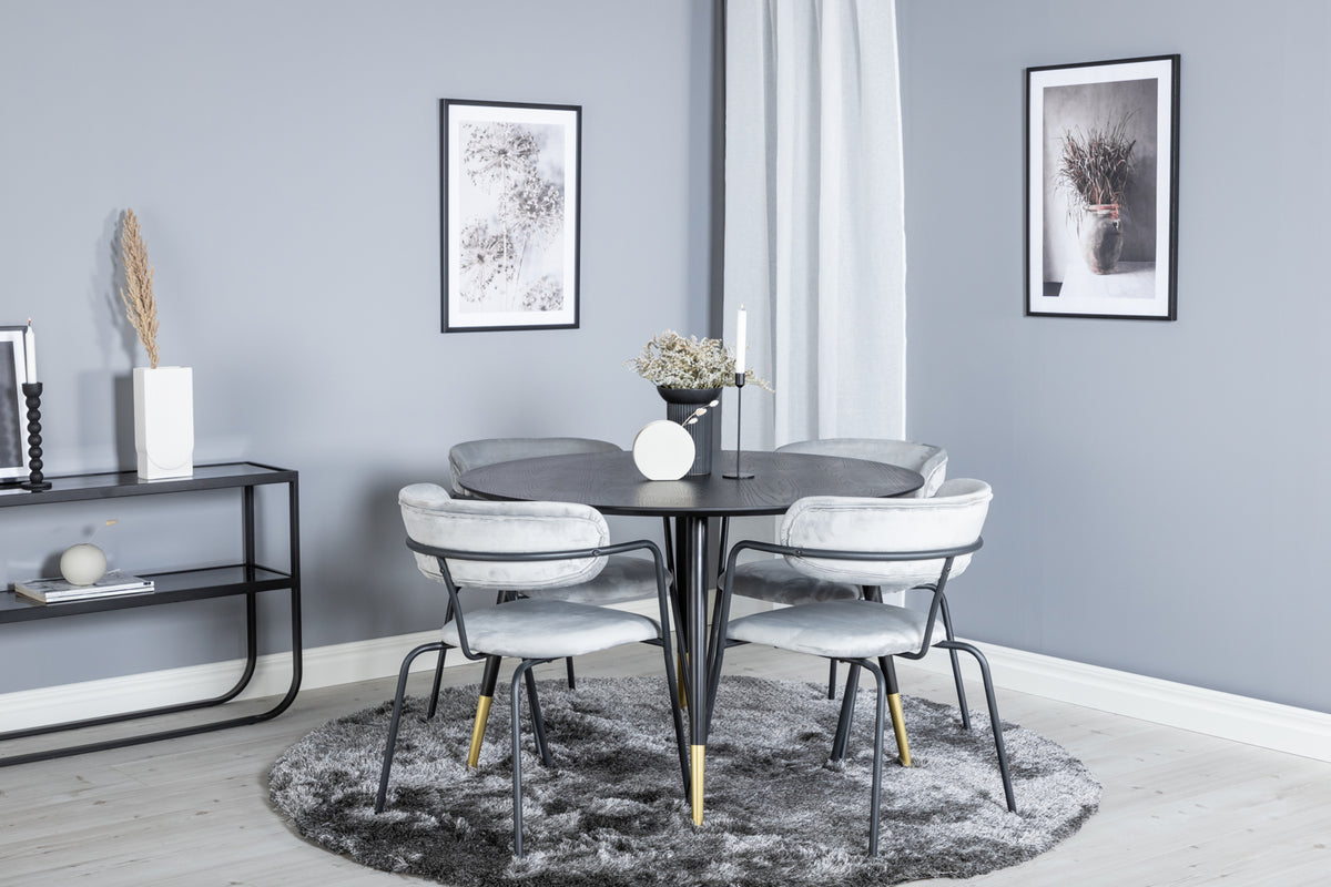 Venture Design Arrow & Dipp Matstolar 2-pack Grå + Runda Matbord ⌀115 Svart