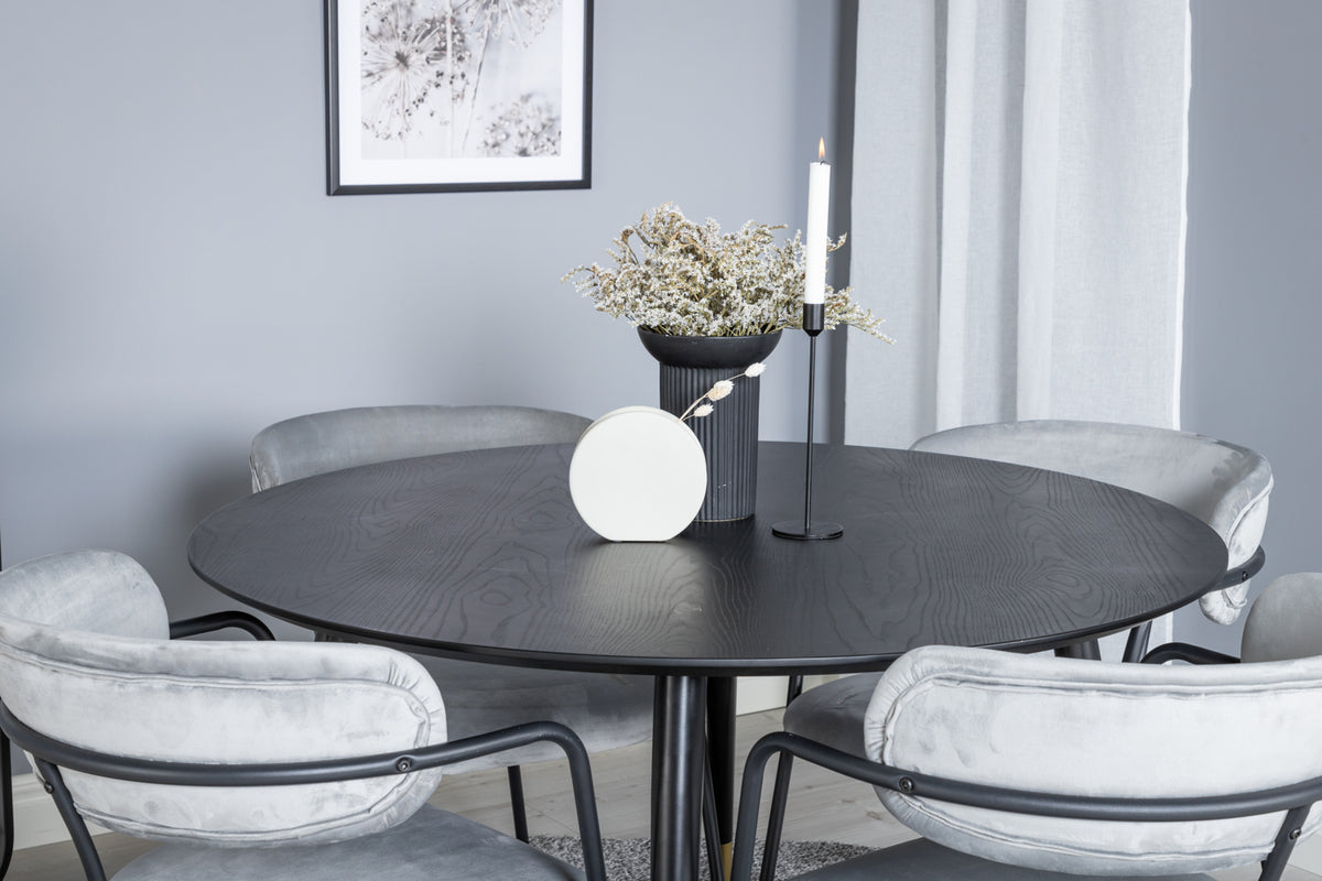 Venture Design Arrow & Dipp Matstolar 2-pack Grå + Runda Matbord ⌀115 Svart