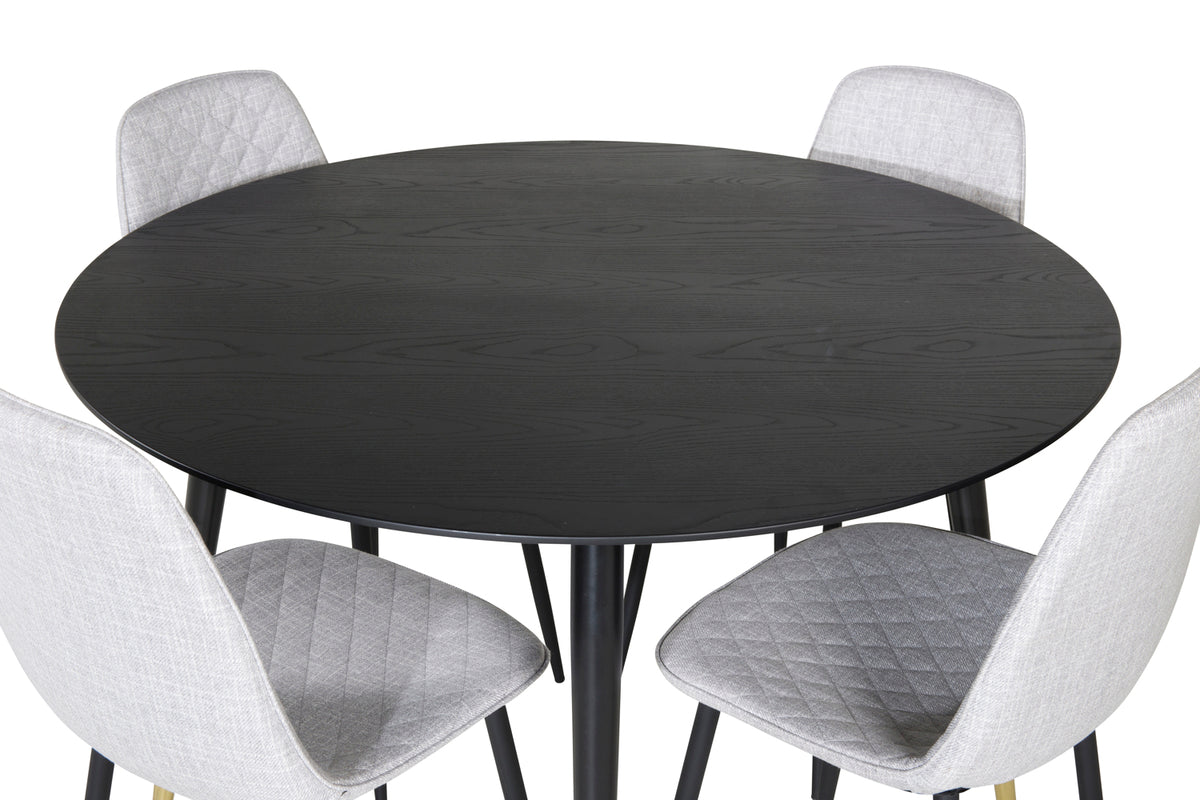 Venture Design Dipp & Polar Runda Matbord ⌀115 Svart + Matstolar 2-pack Grå