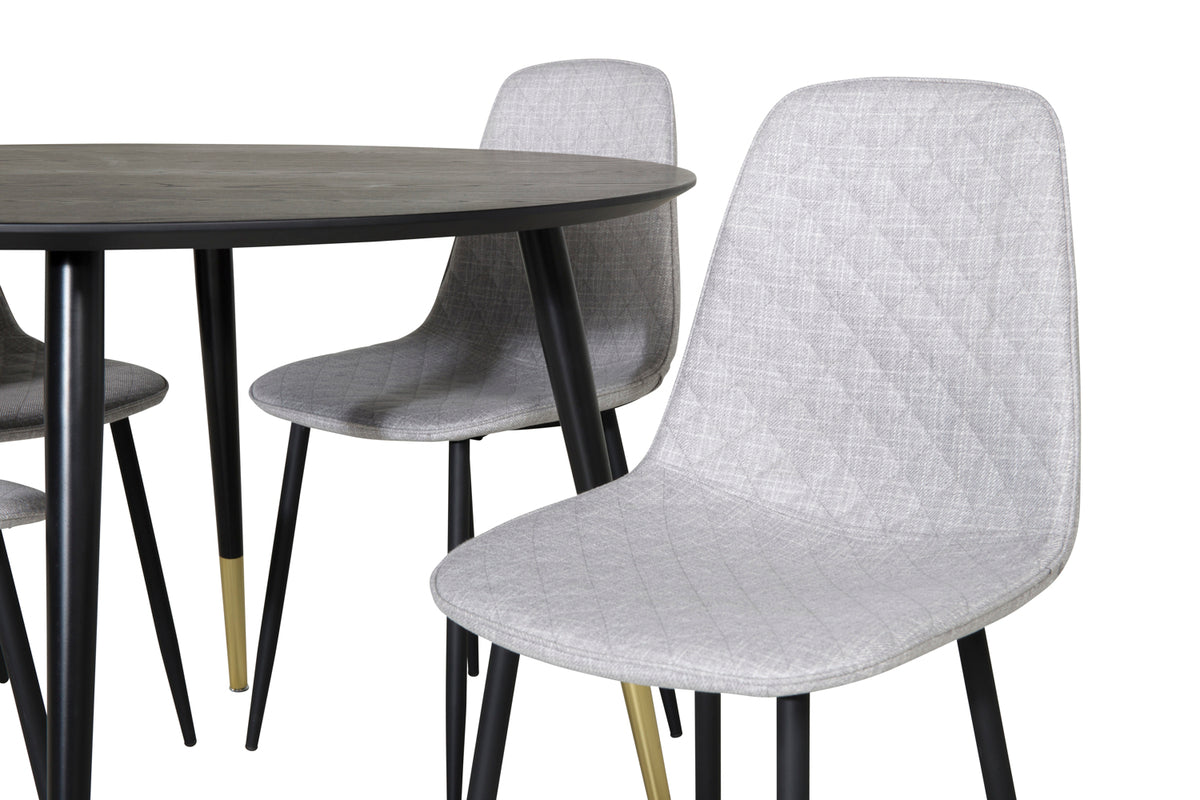 Venture Design Dipp & Polar Runda Matbord ⌀115 Svart + Matstolar 2-pack Grå