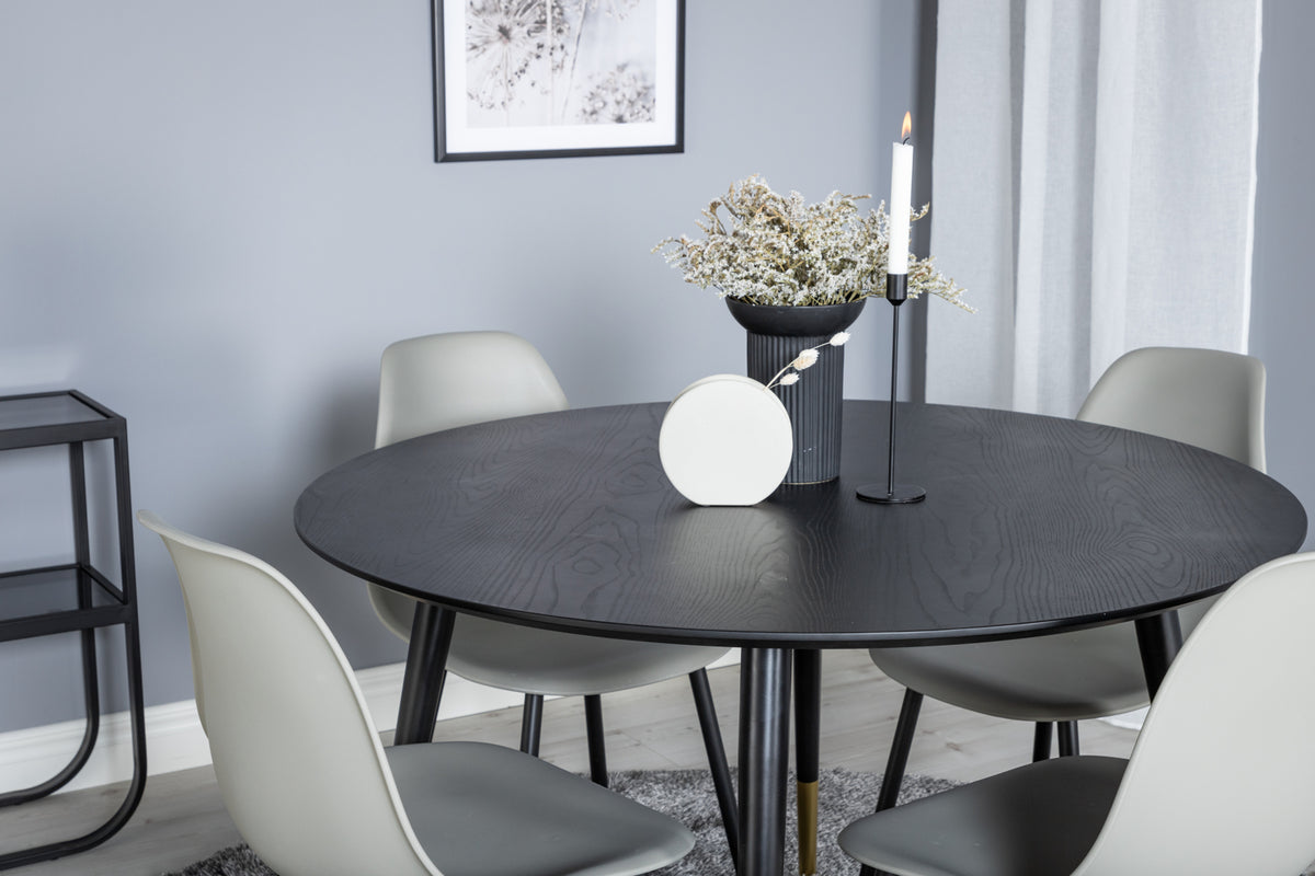 Venture Design Dipp & Polar Runda Matbord ⌀115 Svart + Matstolar 2-pack Grå