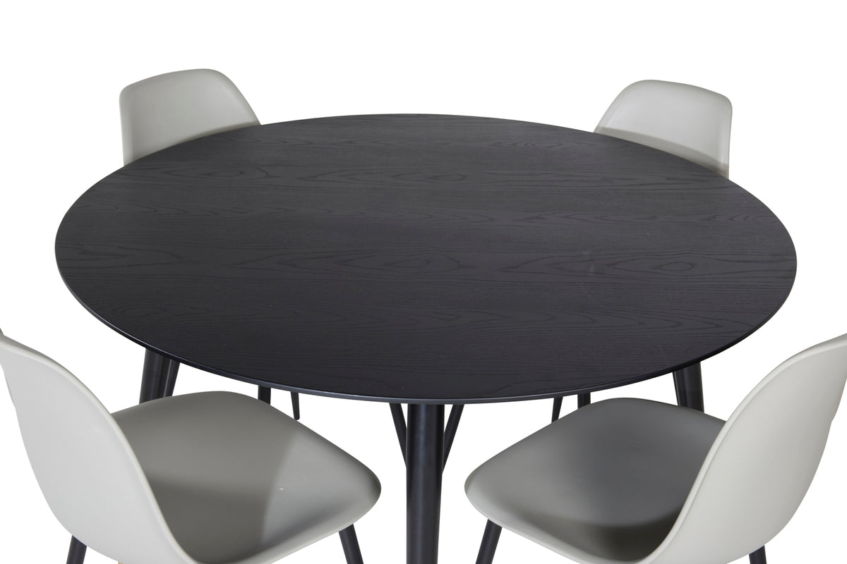 Venture Design Dipp & Polar Runda Matbord ⌀115 Svart + Matstolar 2-pack Grå