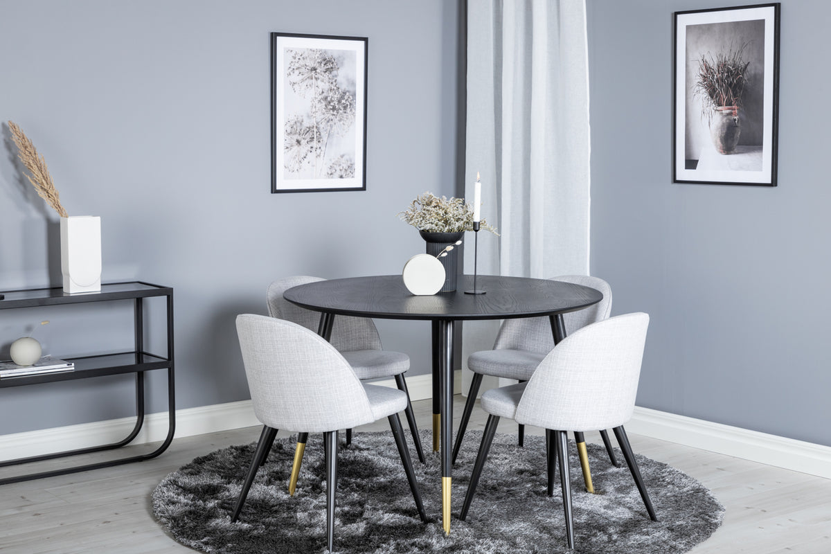 Venture Design Dipp & Velvet Runda Matbord ⌀115 Svart + Matstolar 2-pack Grå
