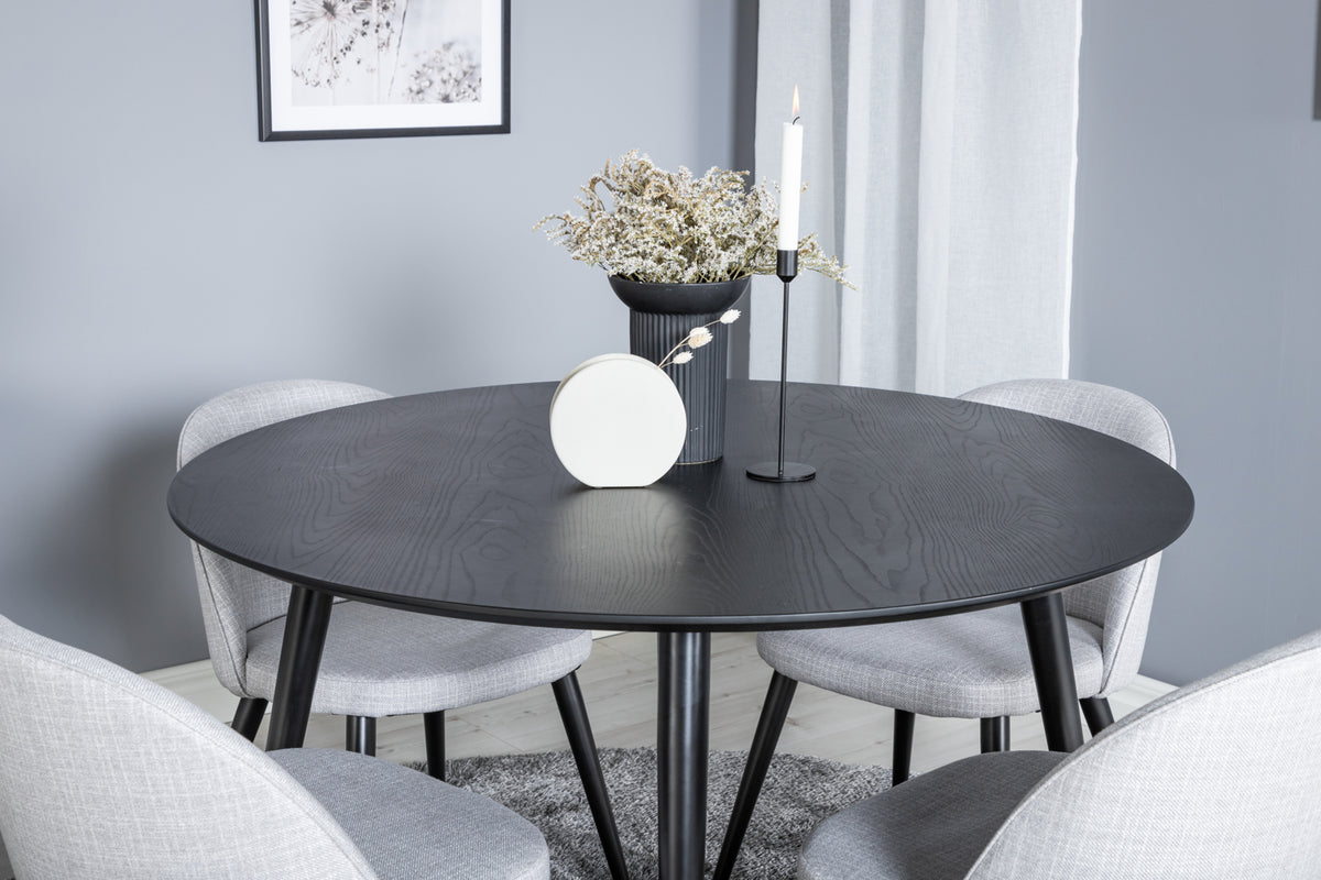 Venture Design Dipp & Velvet Runda Matbord ⌀115 Svart + Matstolar 2-pack Grå