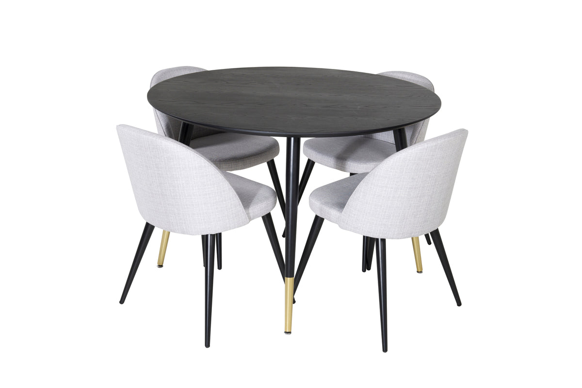 Venture Design Dipp & Velvet Runda Matbord ⌀115 Svart + Matstolar 2-pack Grå
