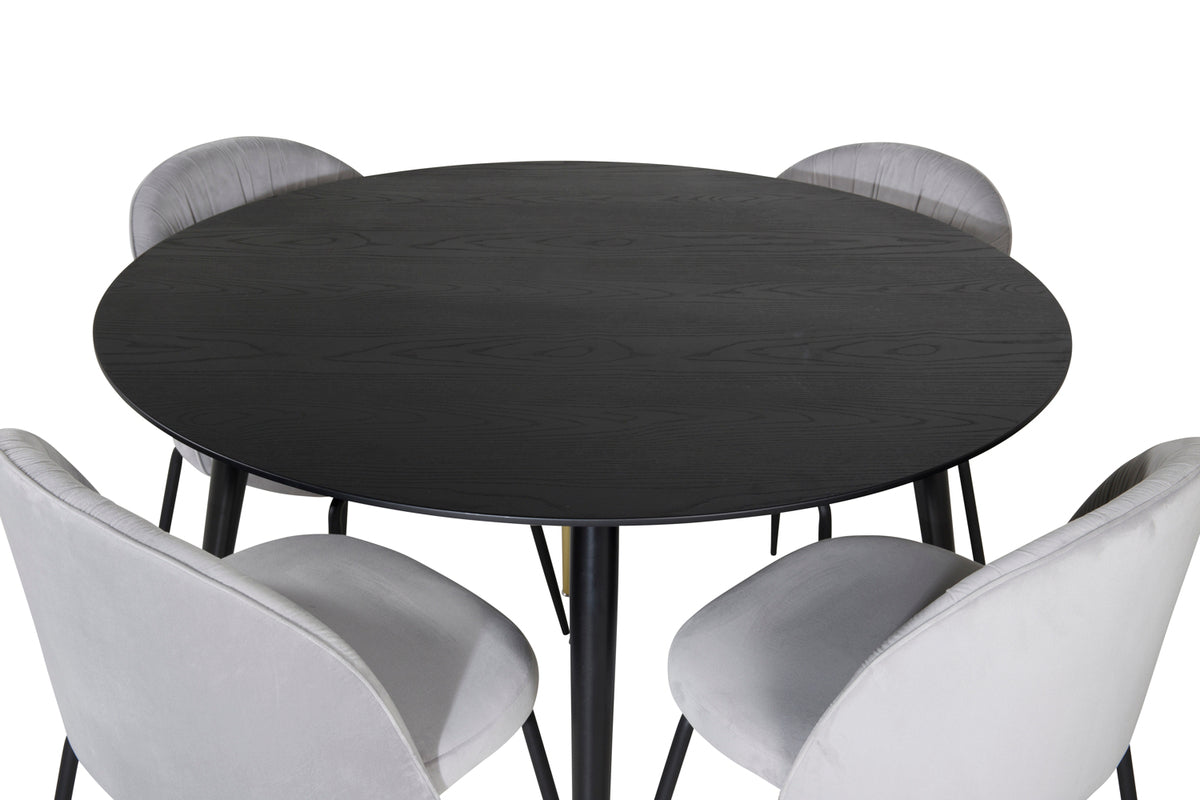 Venture Design Wrinkles & Dipp Matstolar 2-pack Grå + Runda Matbord ⌀115 Svart