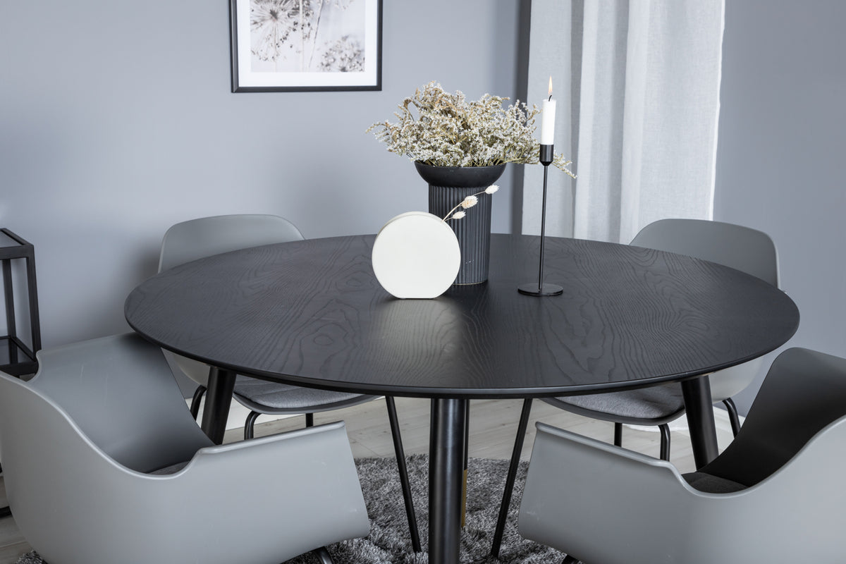 Venture Design Comfort & Dipp Matstolar 2-pack Grå + Runda Matbord ⌀115 Svart