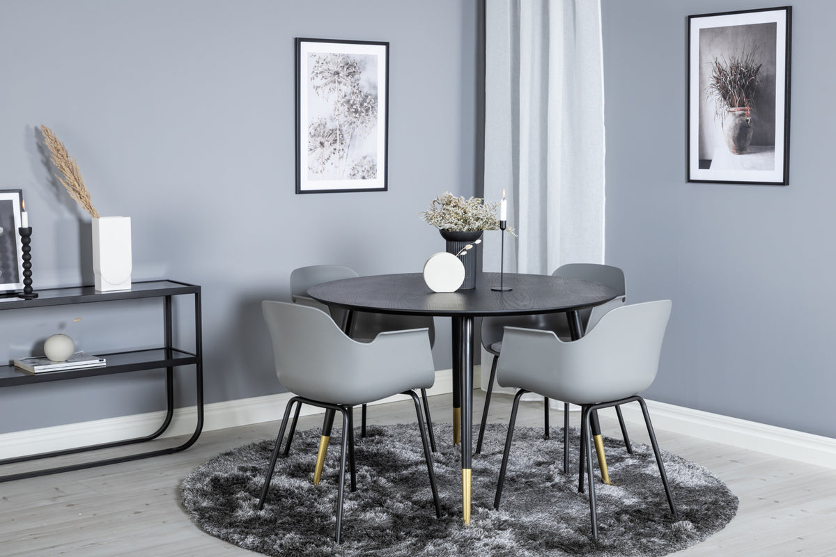 Venture Design Comfort & Dipp Matstolar 2-pack Grå + Runda Matbord ⌀115 Svart
