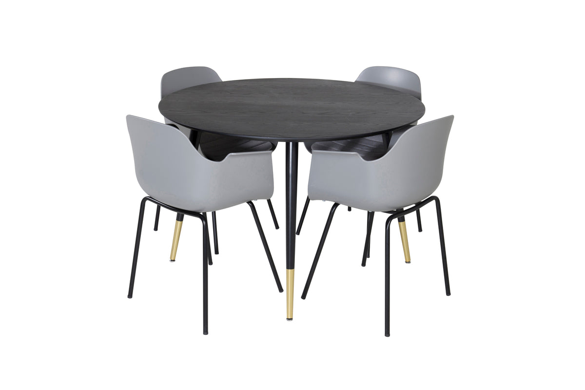 Venture Design Comfort & Dipp Matstolar 2-pack Grå + Runda Matbord ⌀115 Svart