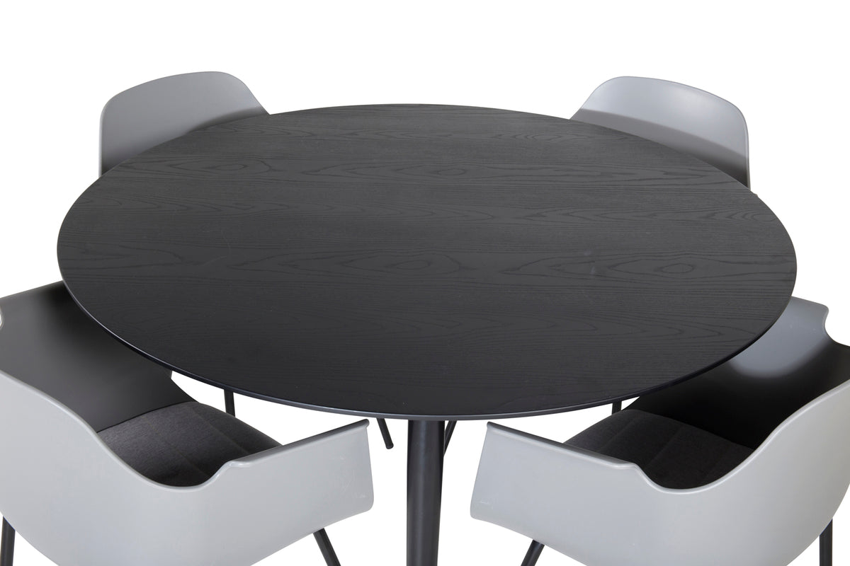Venture Design Comfort & Dipp Matstolar 2-pack Grå + Runda Matbord ⌀115 Svart