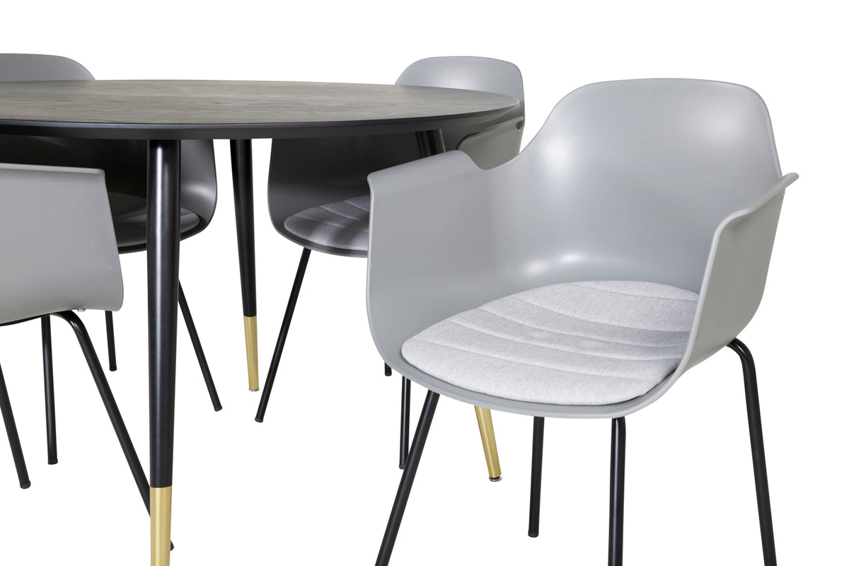 Venture Design Comfort & Dipp Matstolar 2-pack Grå + Runda Matbord ⌀115 Svart