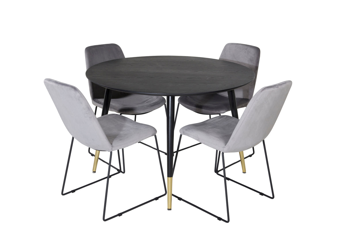 Venture Design Muce & Dipp Matstolar 2-pack Grå + Runda Matbord ⌀115 Svart