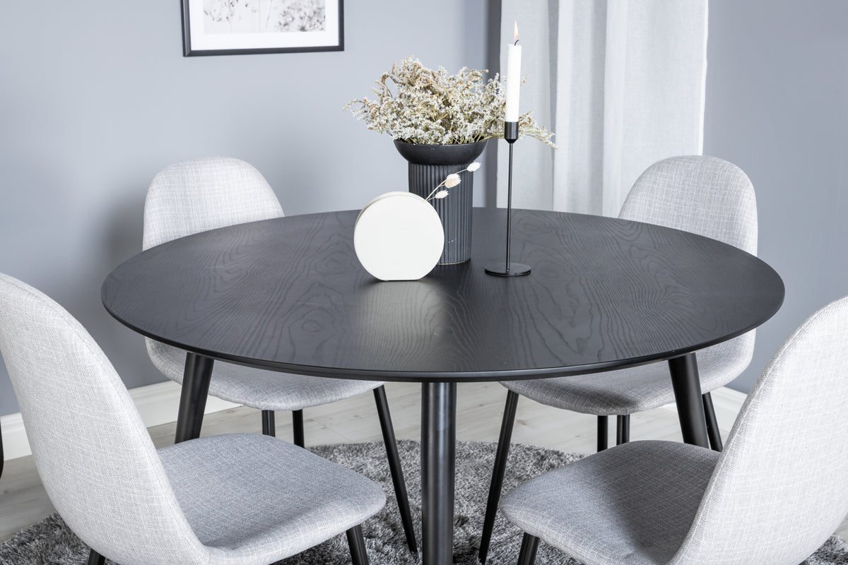 Venture Design Dipp & Polar Runda Matbord ⌀115 Svart + Matstolar 2-pack Grå