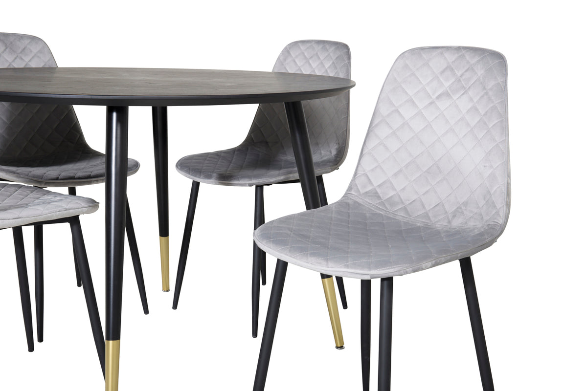 Venture Design Dipp & Polar Runda Matbord ⌀115 Svart + Matstolar 2-pack Grå