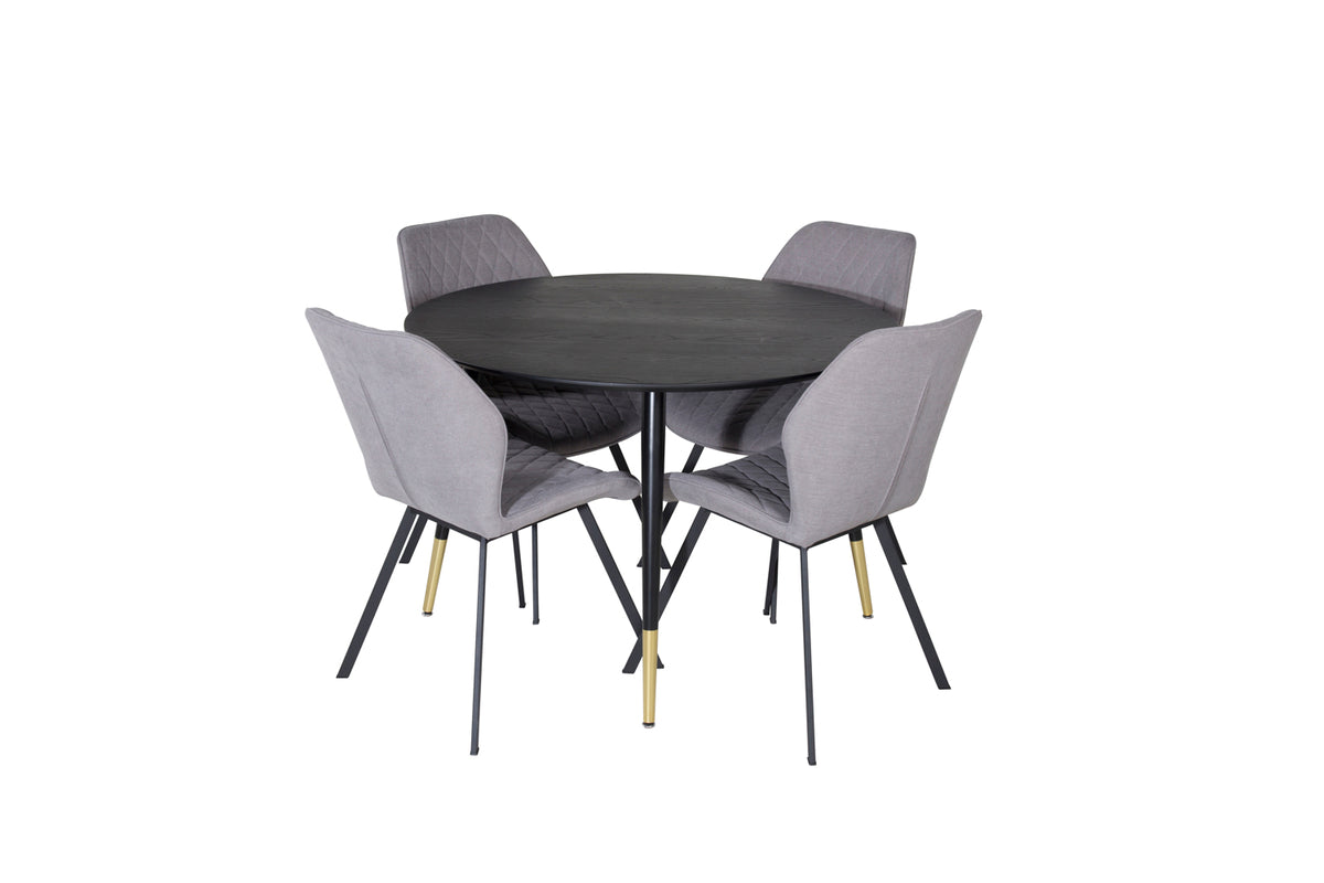 Venture Design Gemma & Dipp Matstolar 2-pack Grå + Runda Matbord ⌀115 Svart