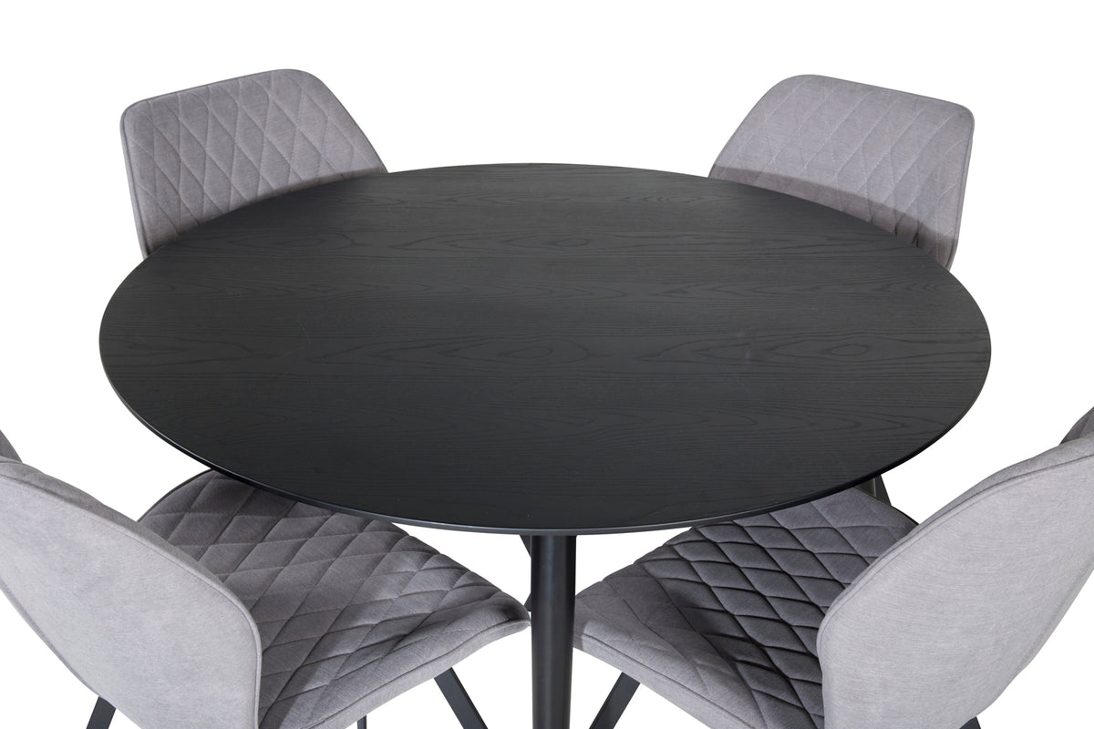 Venture Design Gemma & Dipp Matstolar 2-pack Grå + Runda Matbord ⌀115 Svart