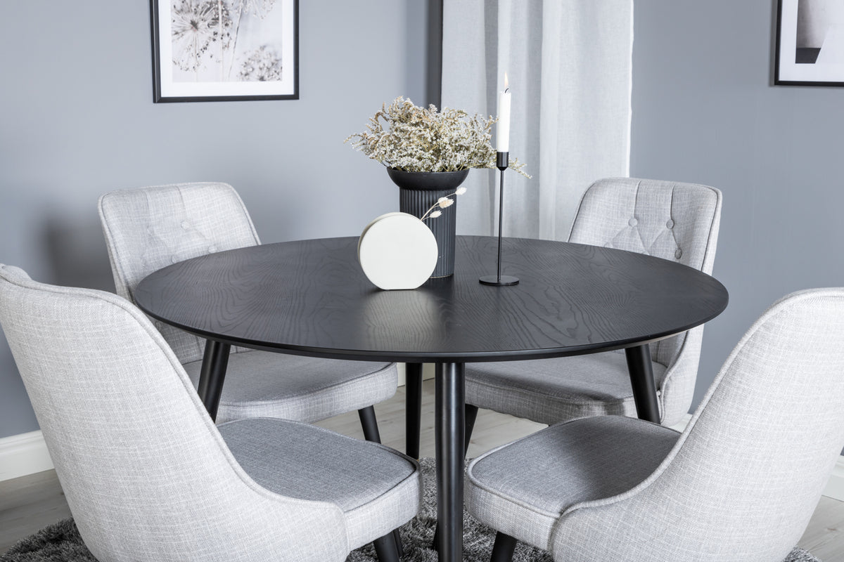 Venture Design Dipp & Velvet Deluxe Matbord ⌀115 + Matstolar Grå