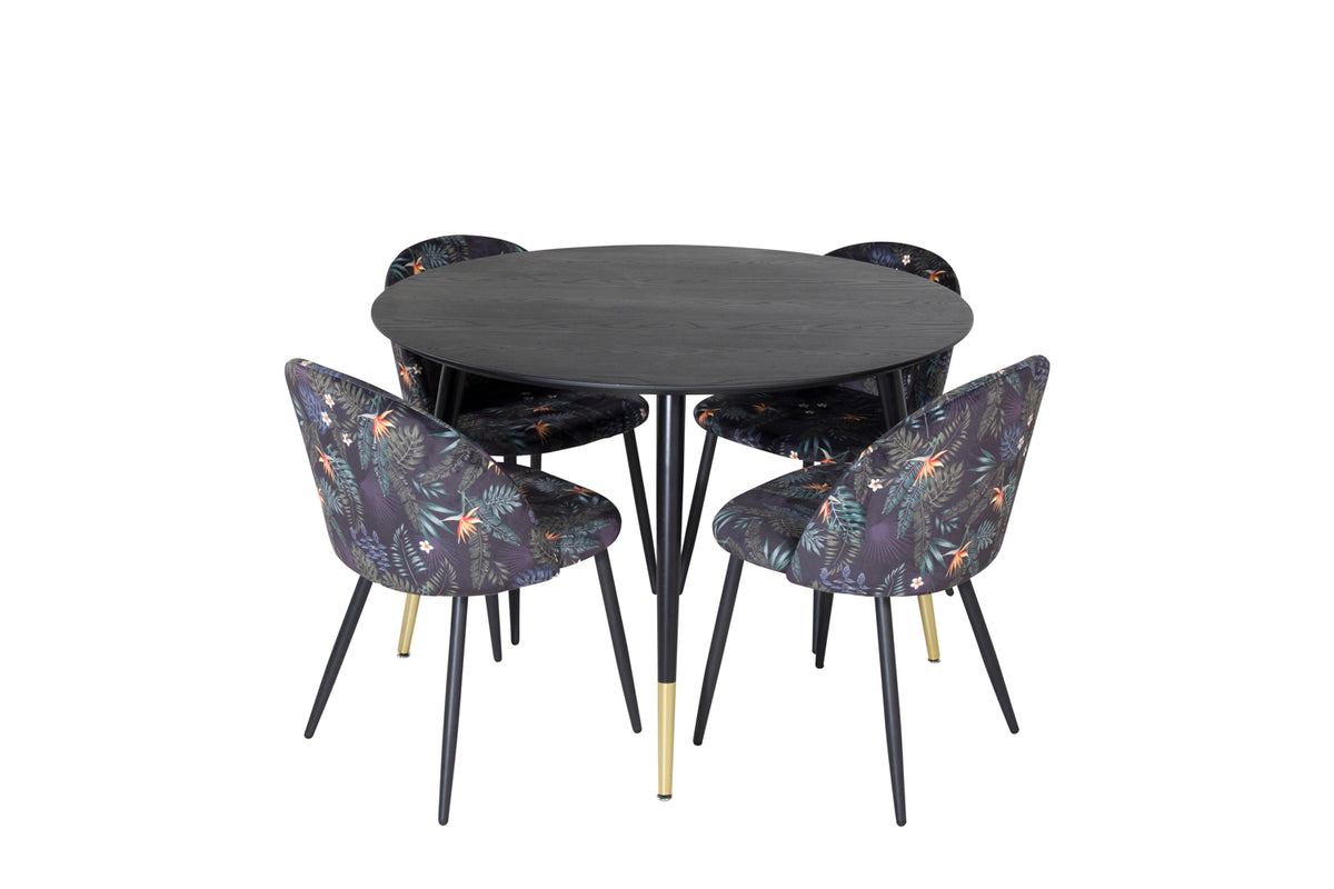 Venture Design Dipp & Velvet Runda Matbord ⌀115 Svart + Matstolar 2-pack Svart