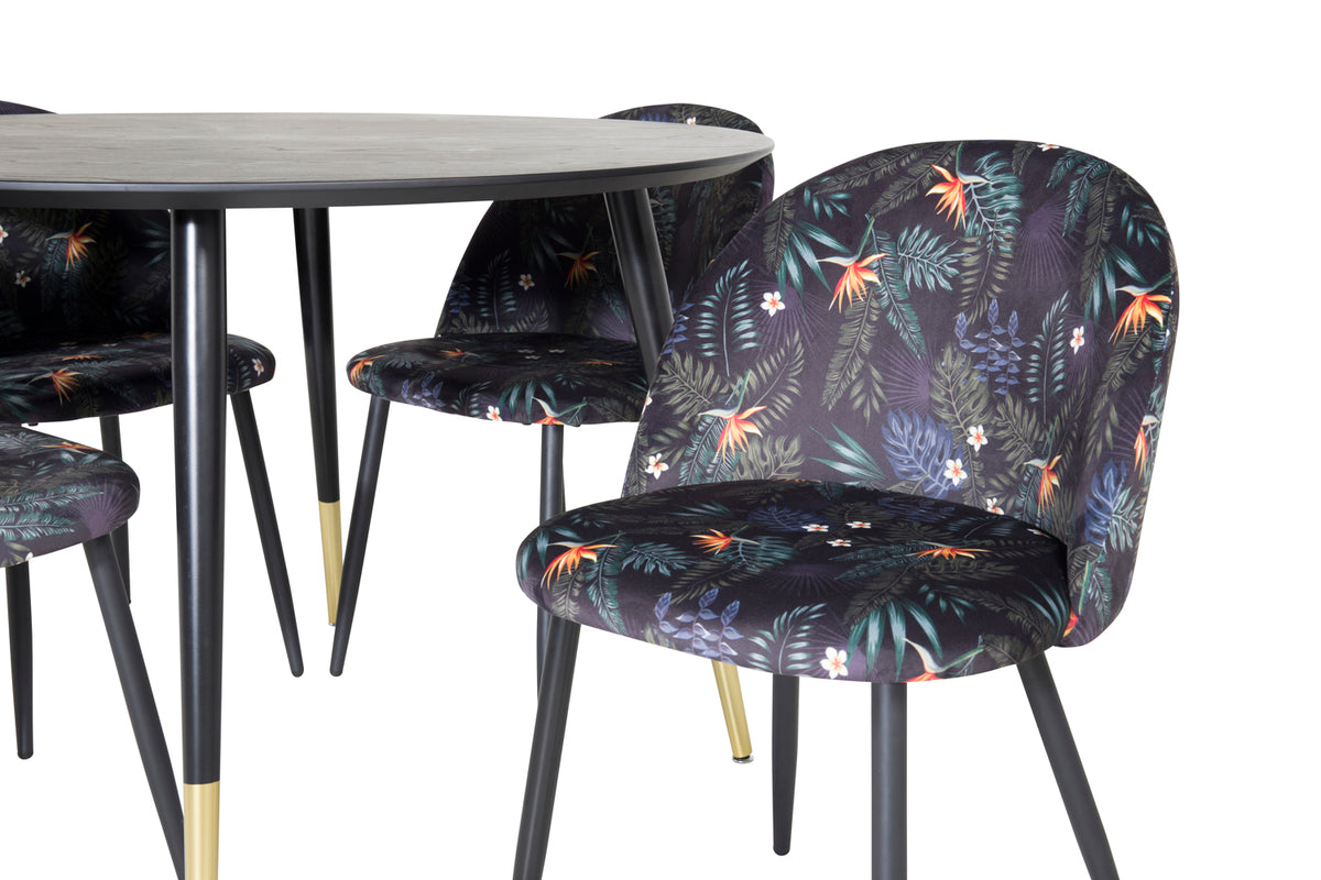 Venture Design Dipp & Velvet Runda Matbord ⌀115 Svart + Matstolar 2-pack Svart