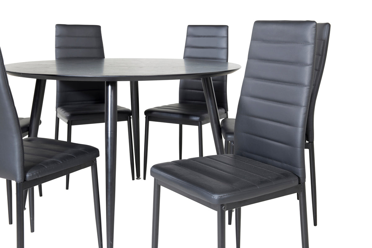 Venture Design Slim & Dipp Matstolar 2-pack Svart + Runda Matbord ⌀115 Svart