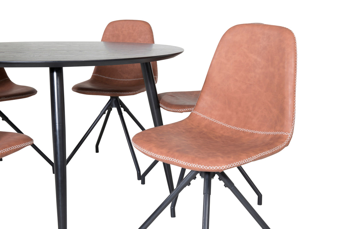 Venture Design Dipp & Polar Runda Matbord ⌀115 Svart + Matstolar 2-pack Brun