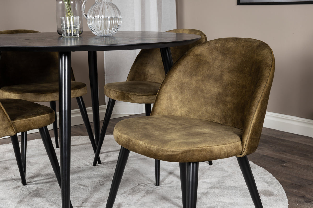 Venture Design Dipp & Velvet Runda Matbord ⌀115 Svart + Matstolar 2-pack Grön