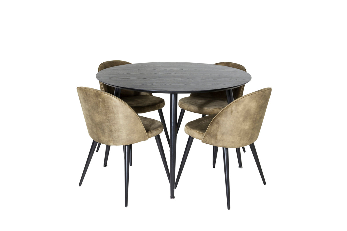 Venture Design Dipp & Velvet Runda Matbord ⌀115 Svart + Matstolar 2-pack Grön