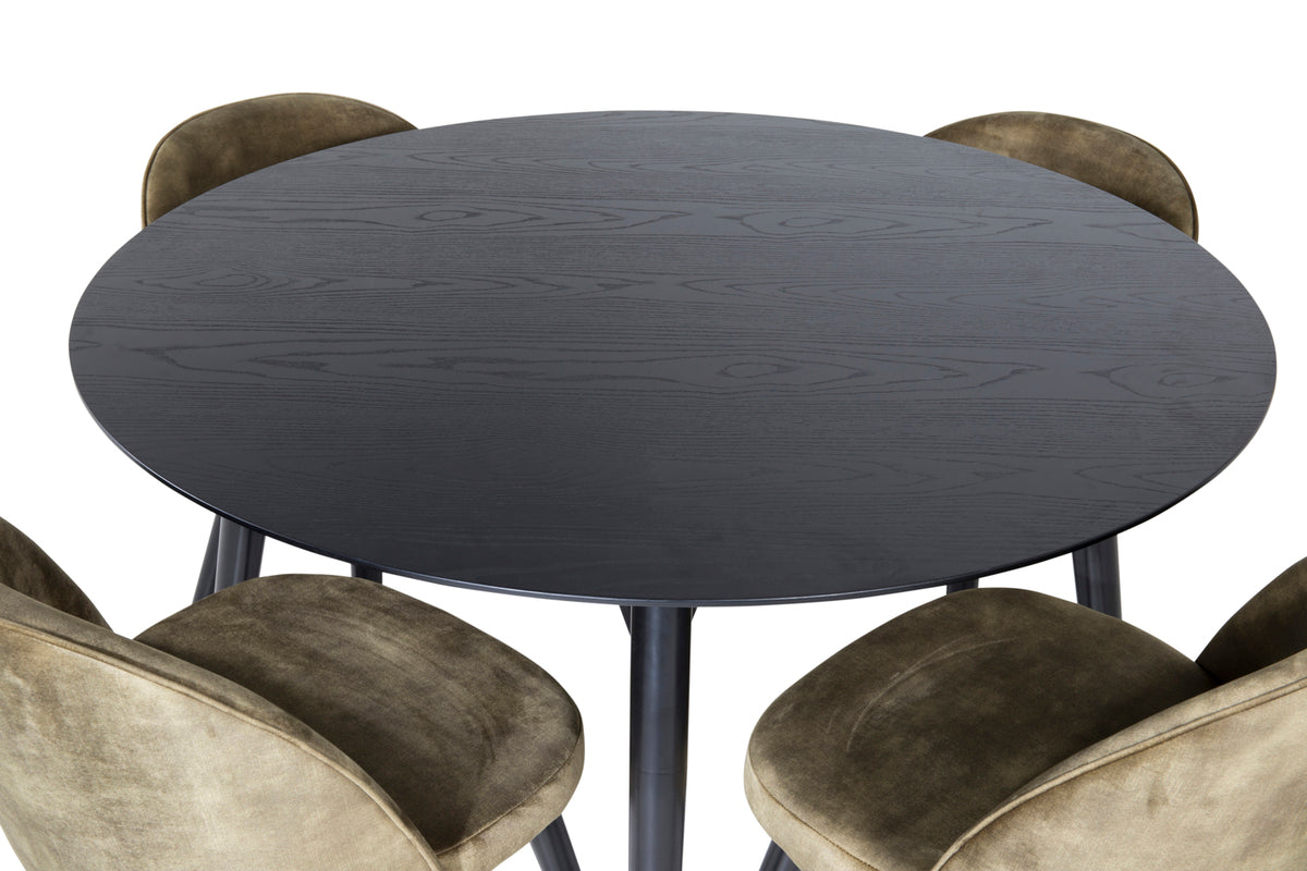 Venture Design Dipp & Velvet Runda Matbord ⌀115 Svart + Matstolar 2-pack Grön
