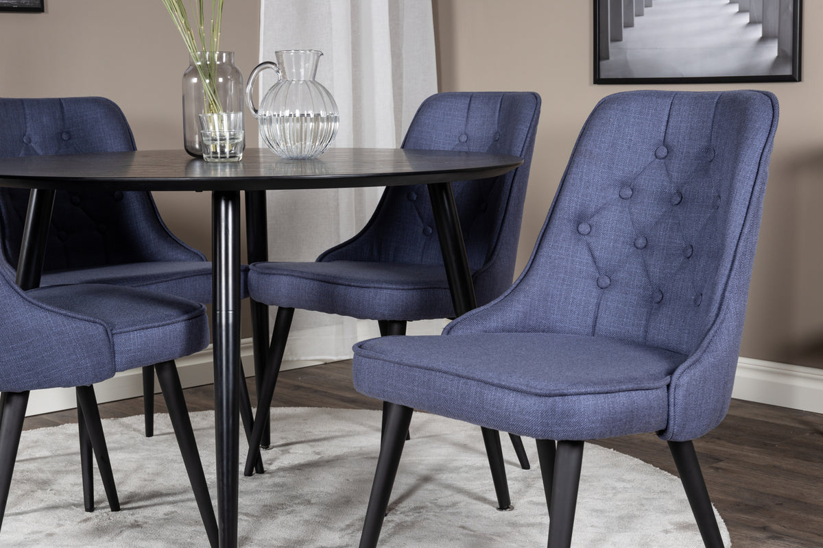 Venture Design Dipp & Velvet Deluxe Runda Matbord ⌀115 Svart + Matstolar 2-pack Blå