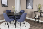 Venture Design Dipp & Velvet Deluxe Runda Matbord ⌀115 Svart + Matstolar 2-pack Blå