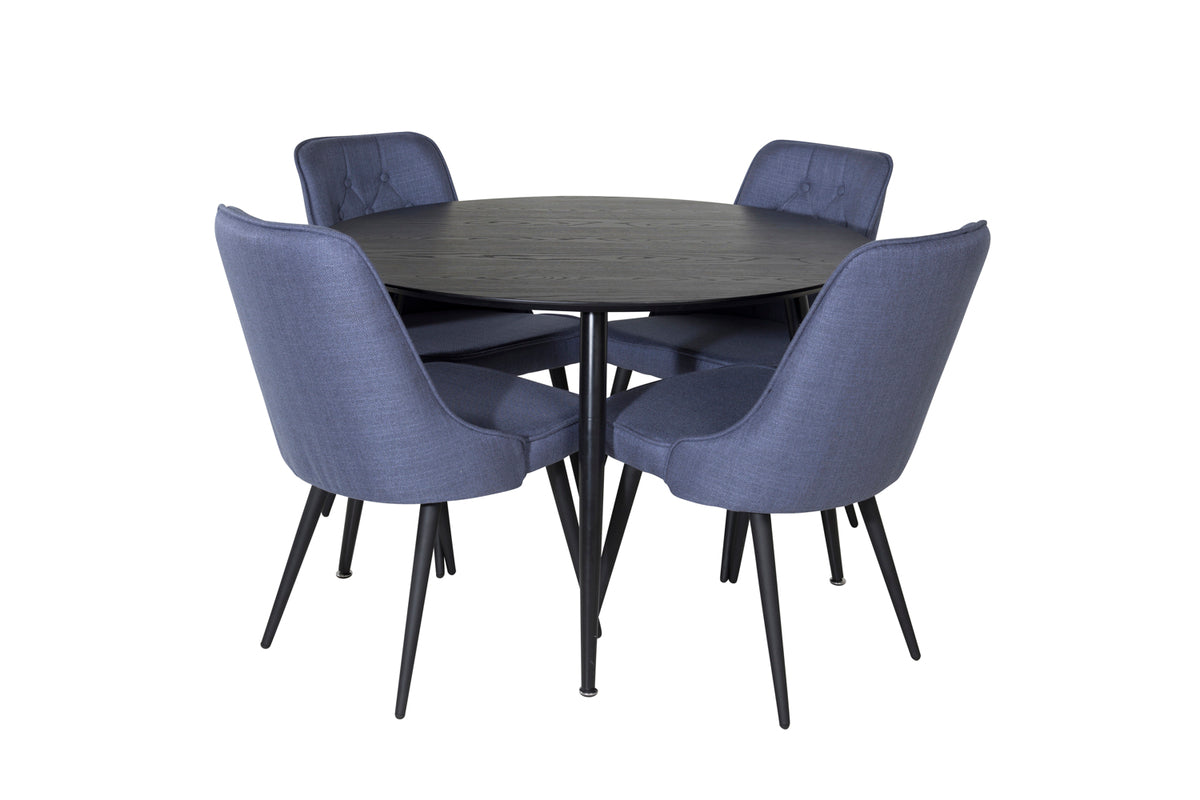 Venture Design Dipp & Velvet Deluxe Runda Matbord ⌀115 Svart + Matstolar 2-pack Blå