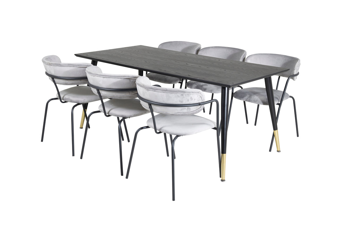 Venture Design Arrow & Dipp Matstolar 2-pack Grå + Rektangulära Matbord 180 x 90 Svart