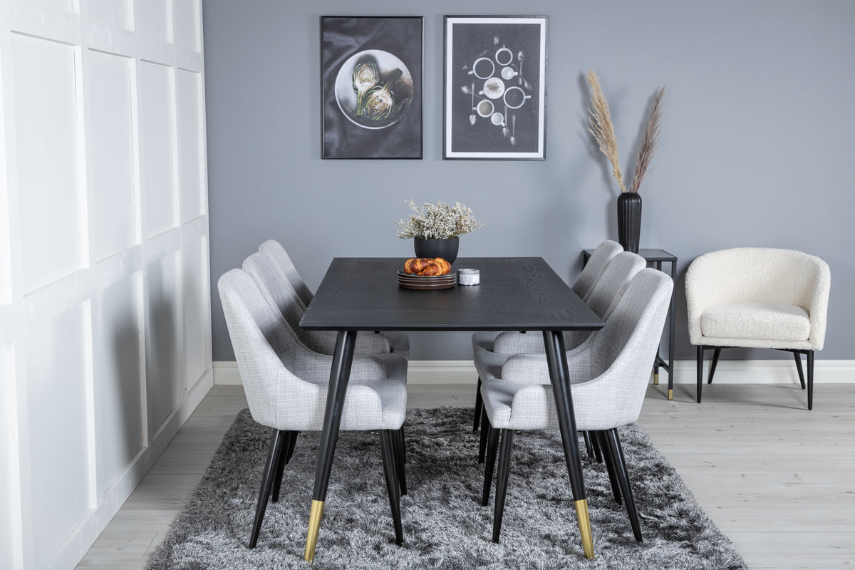 Venture Design Plaza & Dipp Matstolar 2-pack Grå + Rektangulära Matbord 180 x 90 Svart