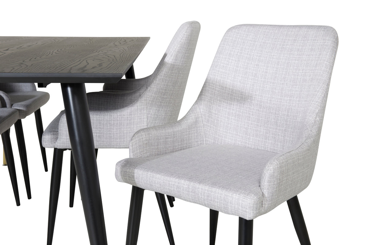 Venture Design Plaza & Dipp Matstolar 2-pack Grå + Rektangulära Matbord 180 x 90 Svart