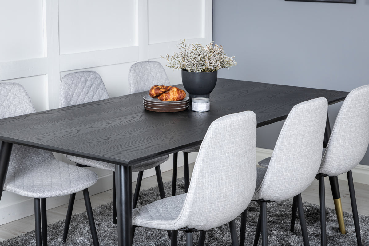 Venture Design Dipp & Polar Rektangulära Matbord 180 x 90 Svart + Matstolar 2-pack Grå