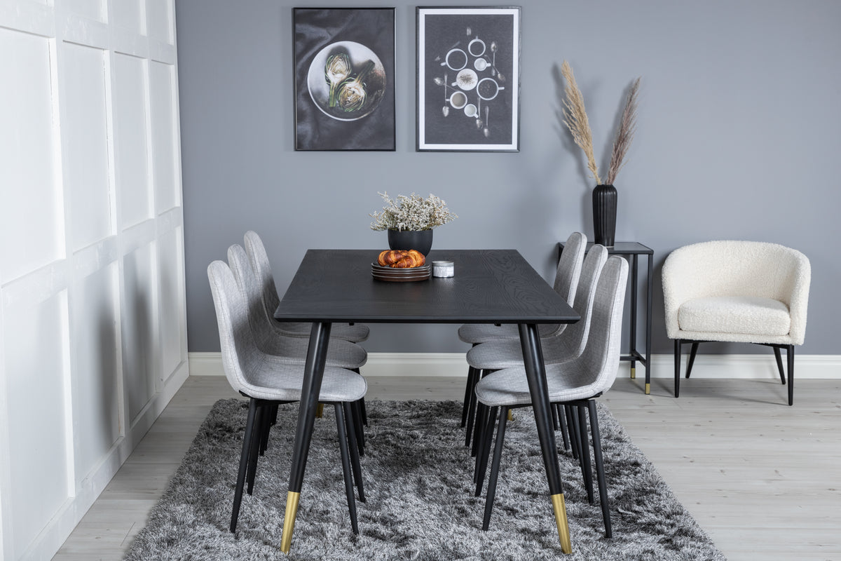 Venture Design Dipp & Polar Rektangulära Matbord 180 x 90 Svart + Matstolar 2-pack Grå