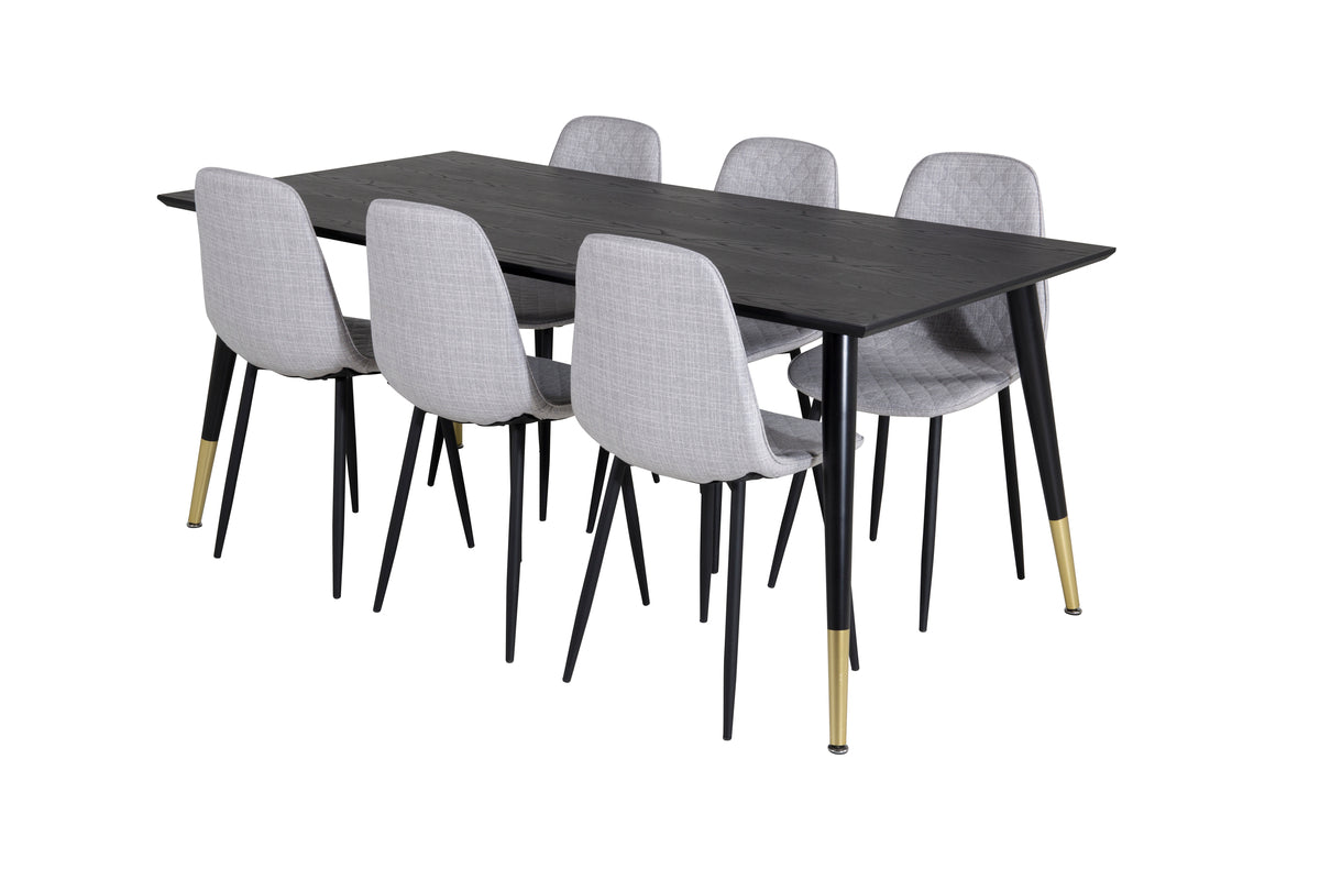 Venture Design Dipp & Polar Rektangulära Matbord 180 x 90 Svart + Matstolar 2-pack Grå