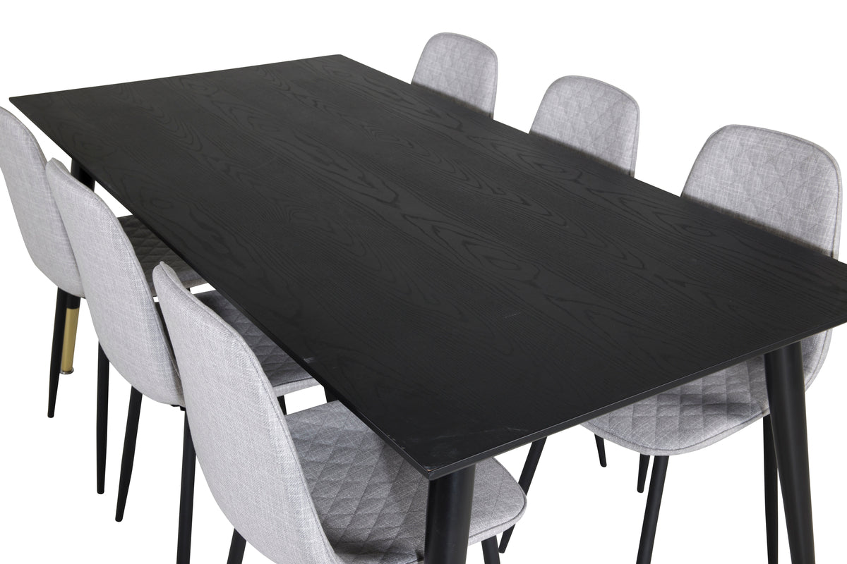 Venture Design Dipp & Polar Rektangulära Matbord 180 x 90 Svart + Matstolar 2-pack Grå