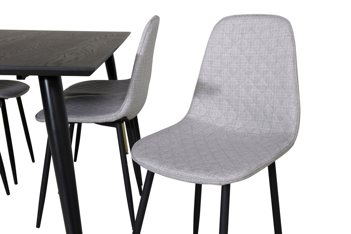 Venture Design Dipp & Polar Rektangulära Matbord 180 x 90 Svart + Matstolar 2-pack Grå