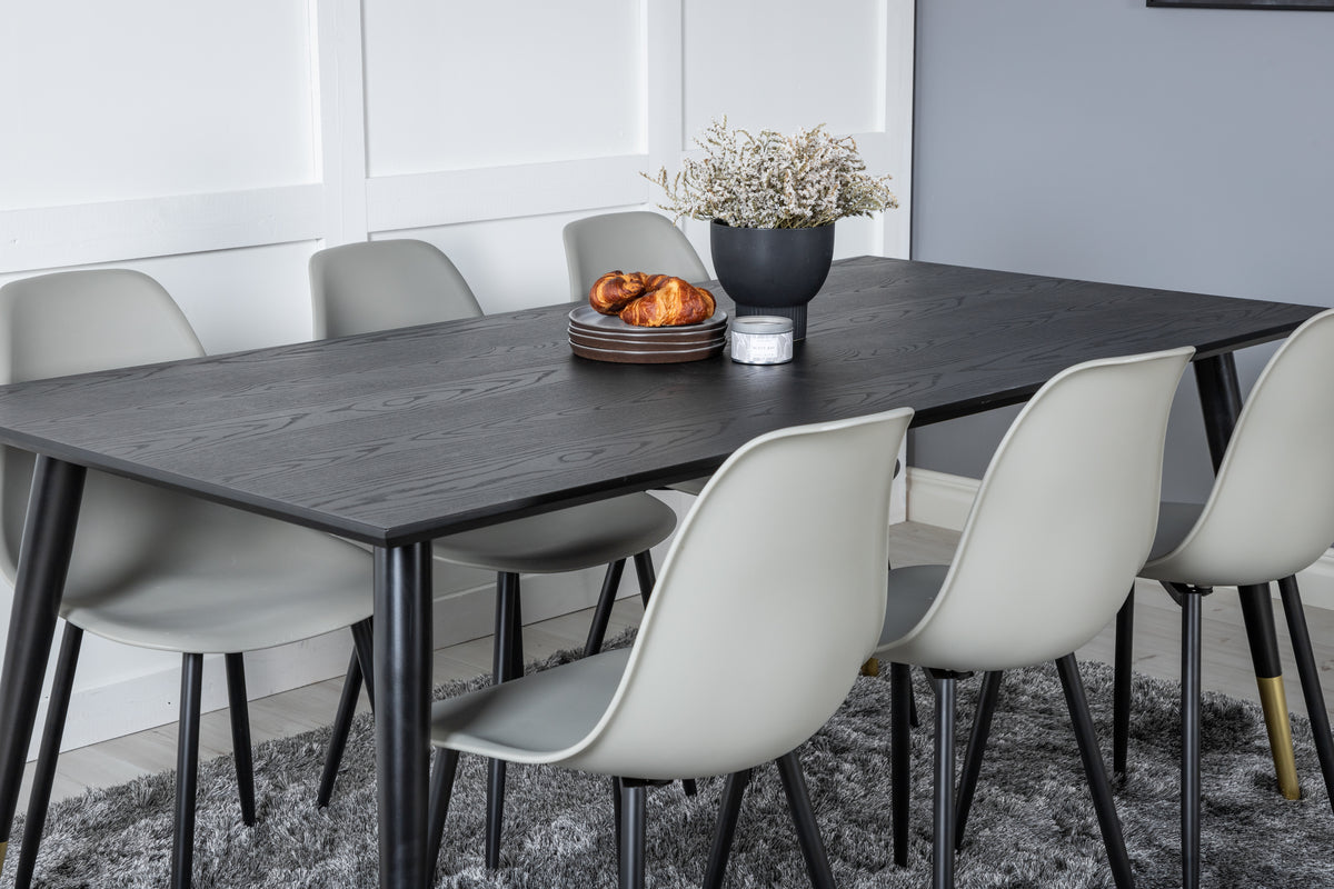 Venture Design Dipp & Polar Rektangulära Matbord 180 x 90 Svart + Matstolar 2-pack Grå