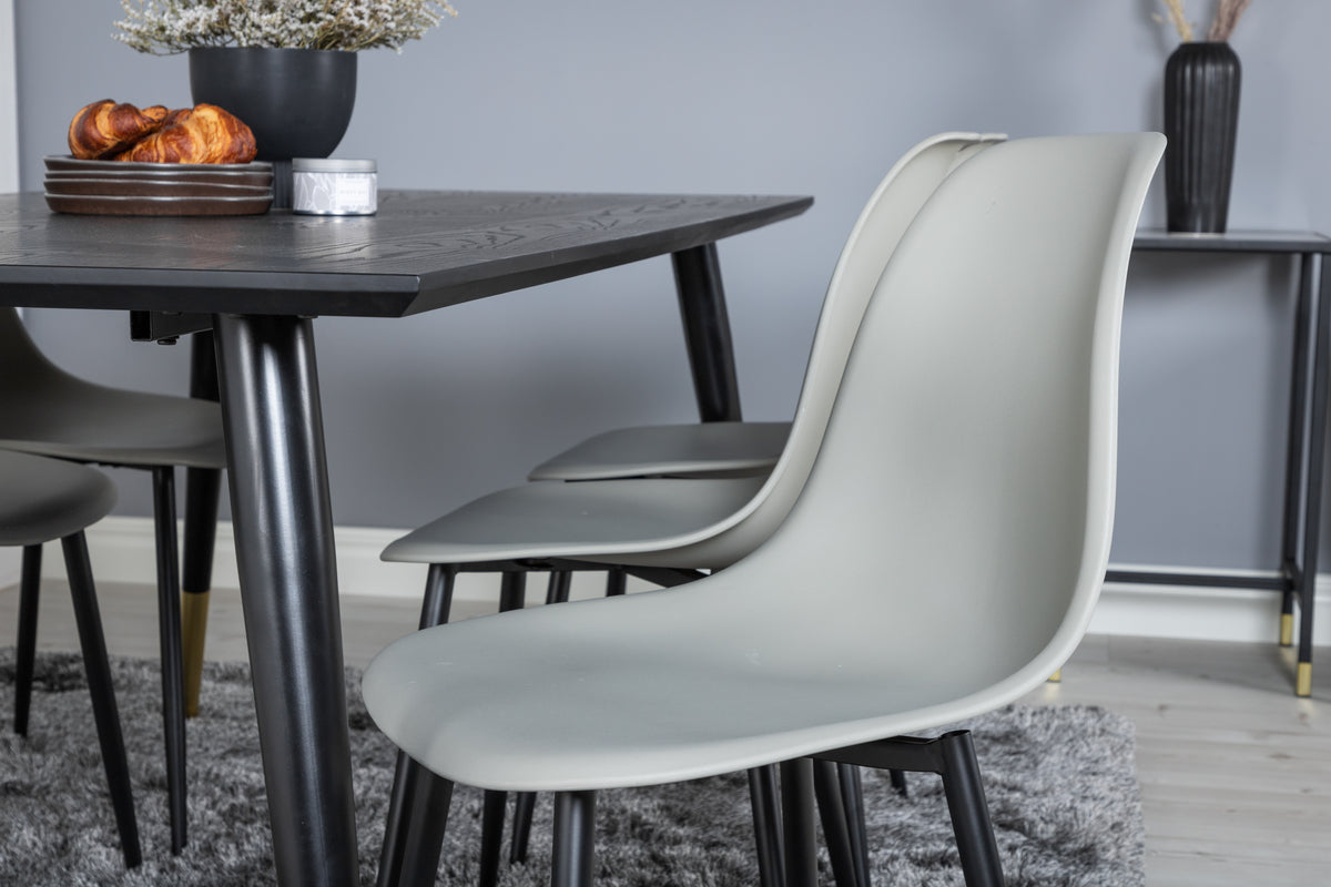 Venture Design Dipp & Polar Rektangulära Matbord 180 x 90 Svart + Matstolar 2-pack Grå