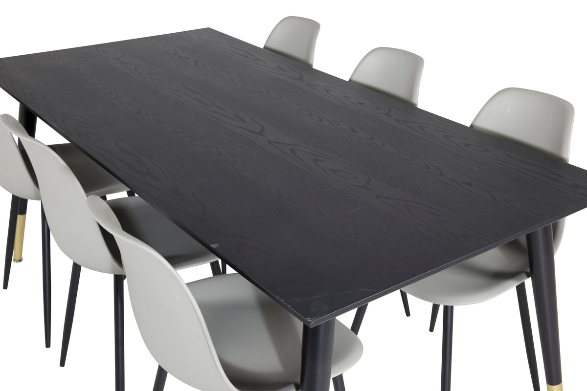 Venture Design Dipp & Polar Rektangulära Matbord 180 x 90 Svart + Matstolar 2-pack Grå