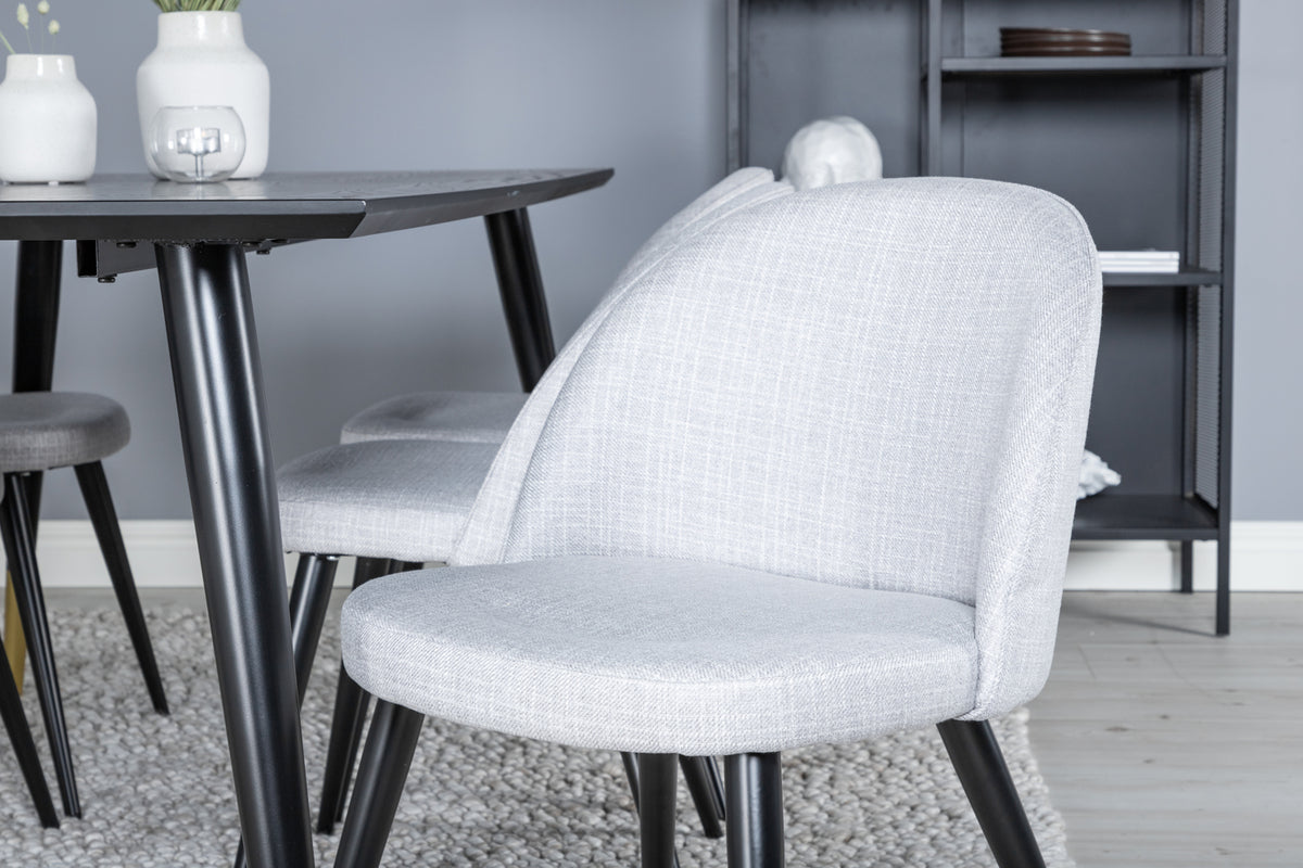 Venture Design Dipp & Velvet Rektangulära Matbord 180 x 90 Svart + Matstolar 2-pack Grå